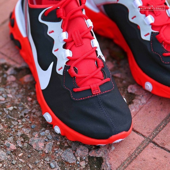 New Running NIKE React Element 55 Black White Red - Picture 2 of 8